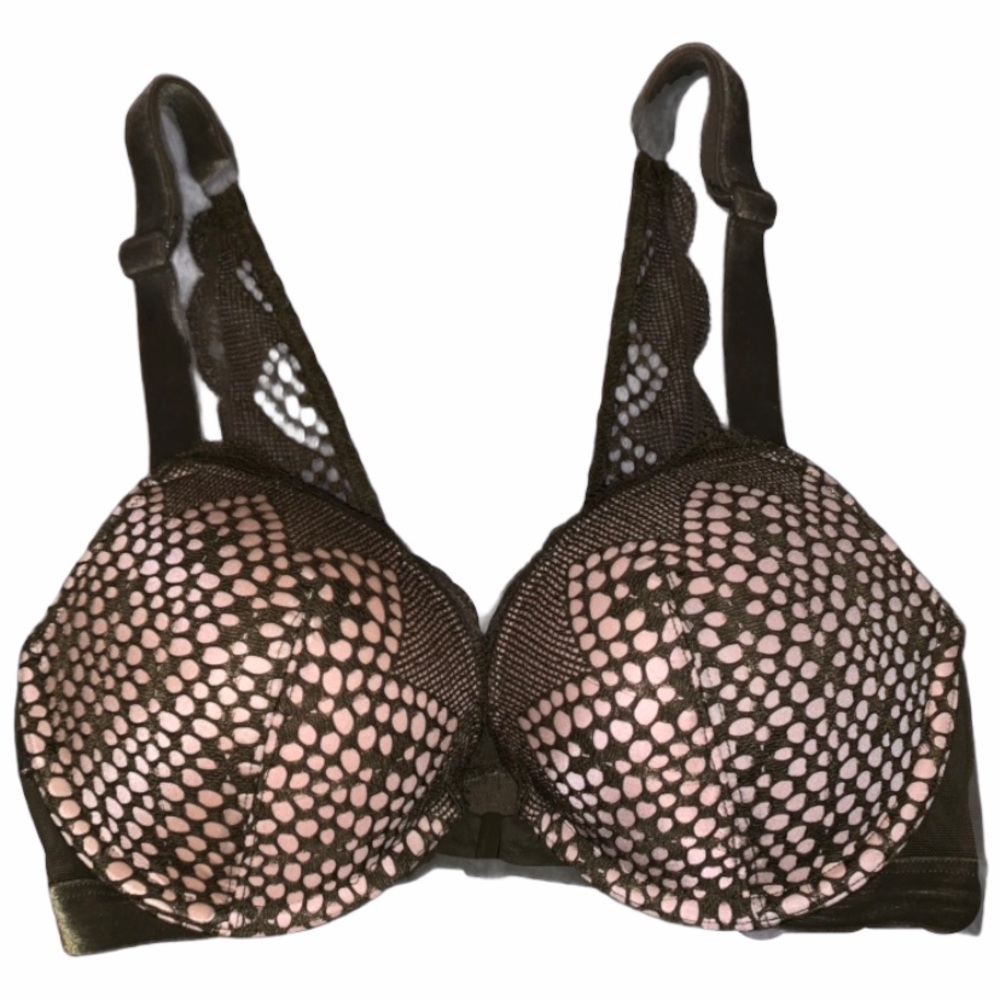VS Very Sexy Front Close Push Up Bra Olive Green Lace & Velvet Trim 32C